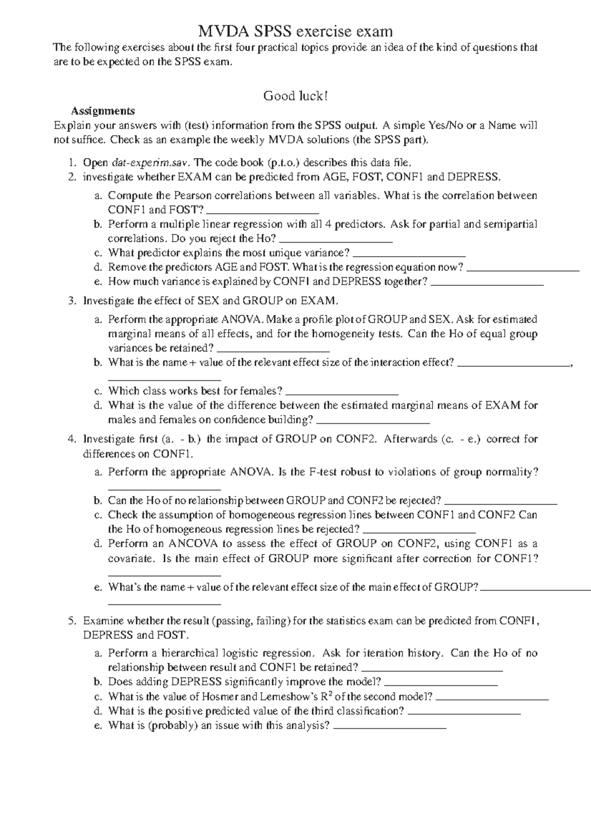 multivariate data analysis SPSS practice exam Multivariate Data