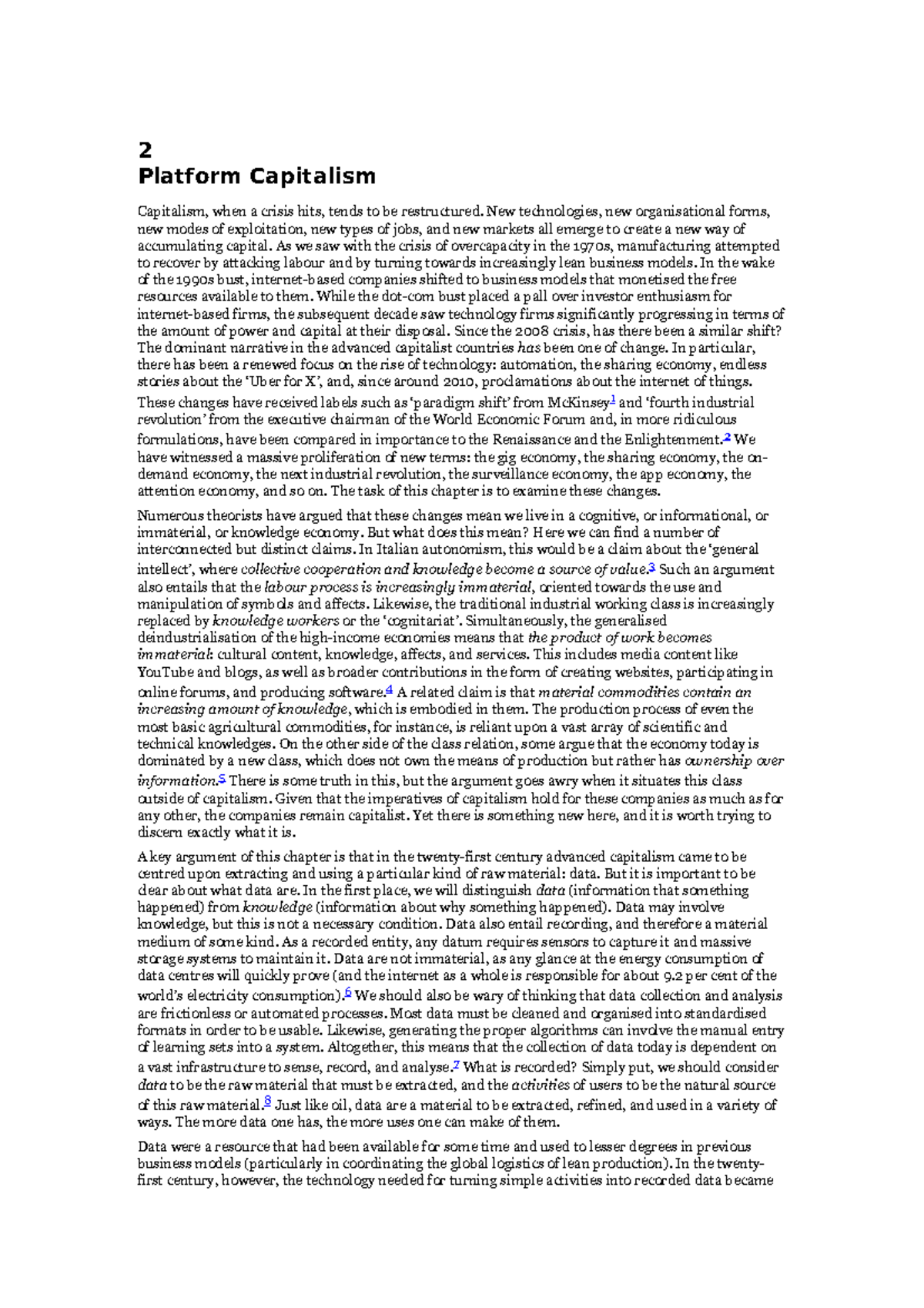Srnicek - Platform Capitalism-Polity (2016 ) section - 2 Platform ...