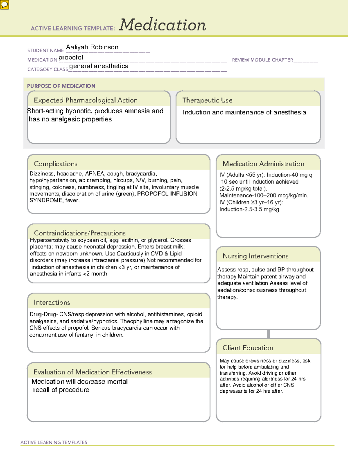 Propofol - medication template - ACTIVE LEARNING TEMPLATES Medication ...