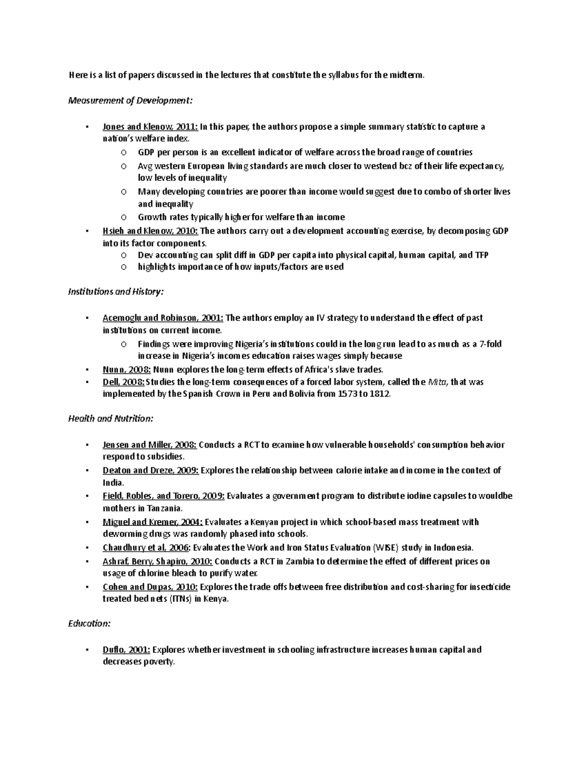 Midterm Cheat Sheet - n/a - Here is a list of papers discussed in the ...