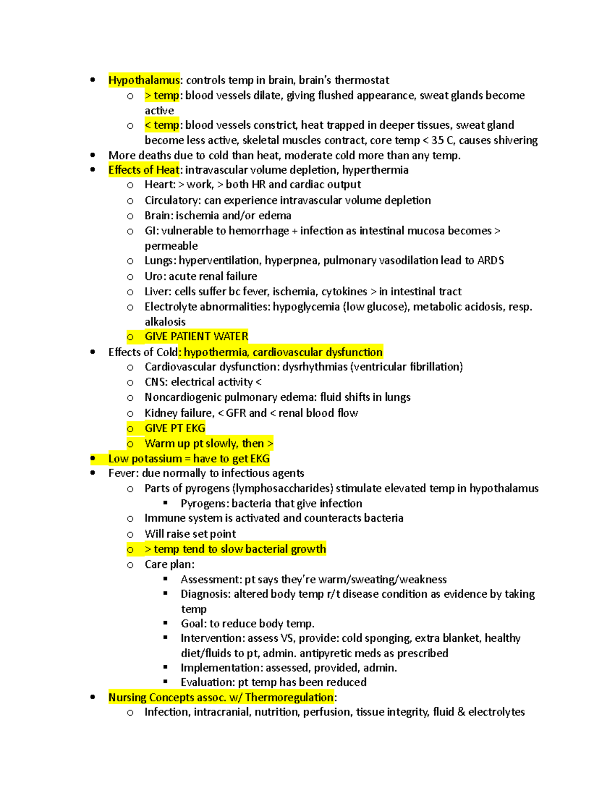 Temp:glucose regulation notes - Hypothalamus: controls temp in brain ...