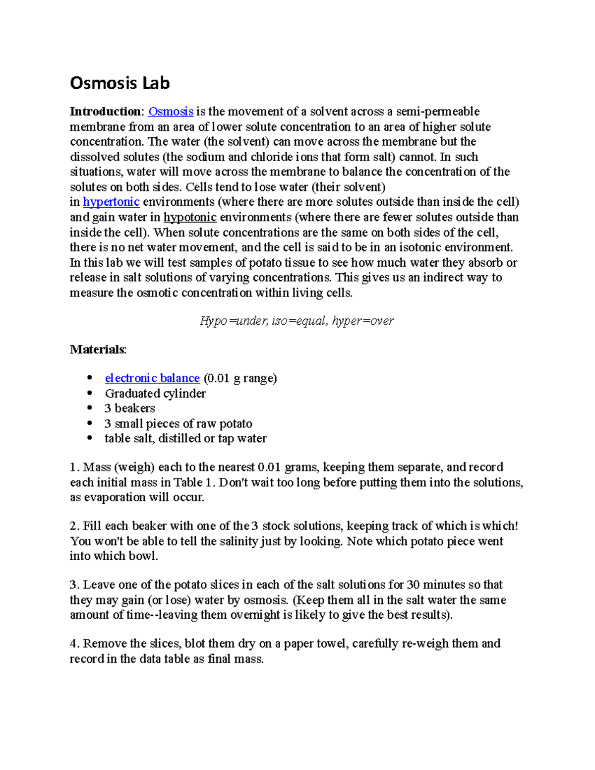 Potato Osmosis1 xzcZx Osmosis Lab Introduction Osmosis is the