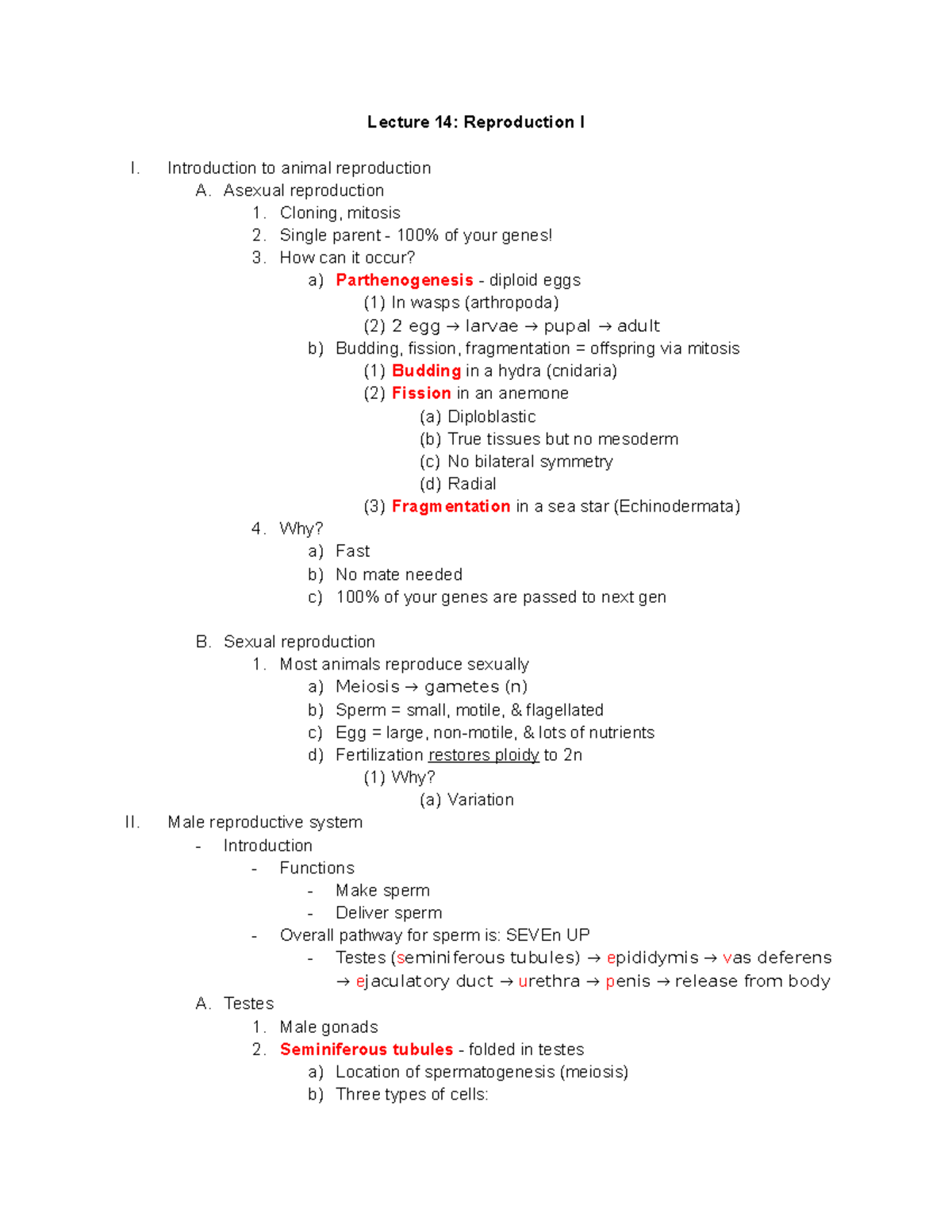 Reproduction I-II - Introduction to animal reproduction A. Asexual ...