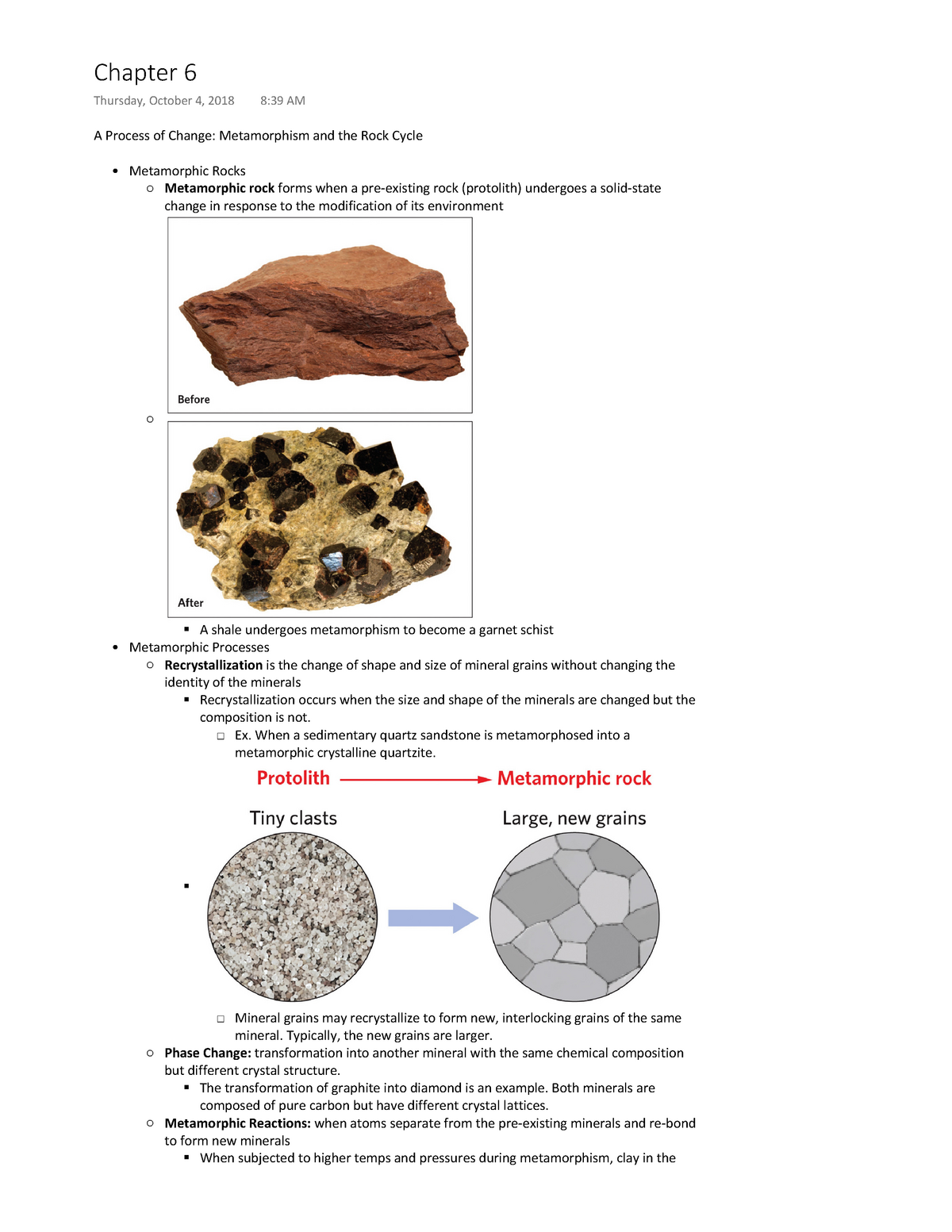 Chapter 6 A Process of Change - Metamorphism and the Rock Cycle ...