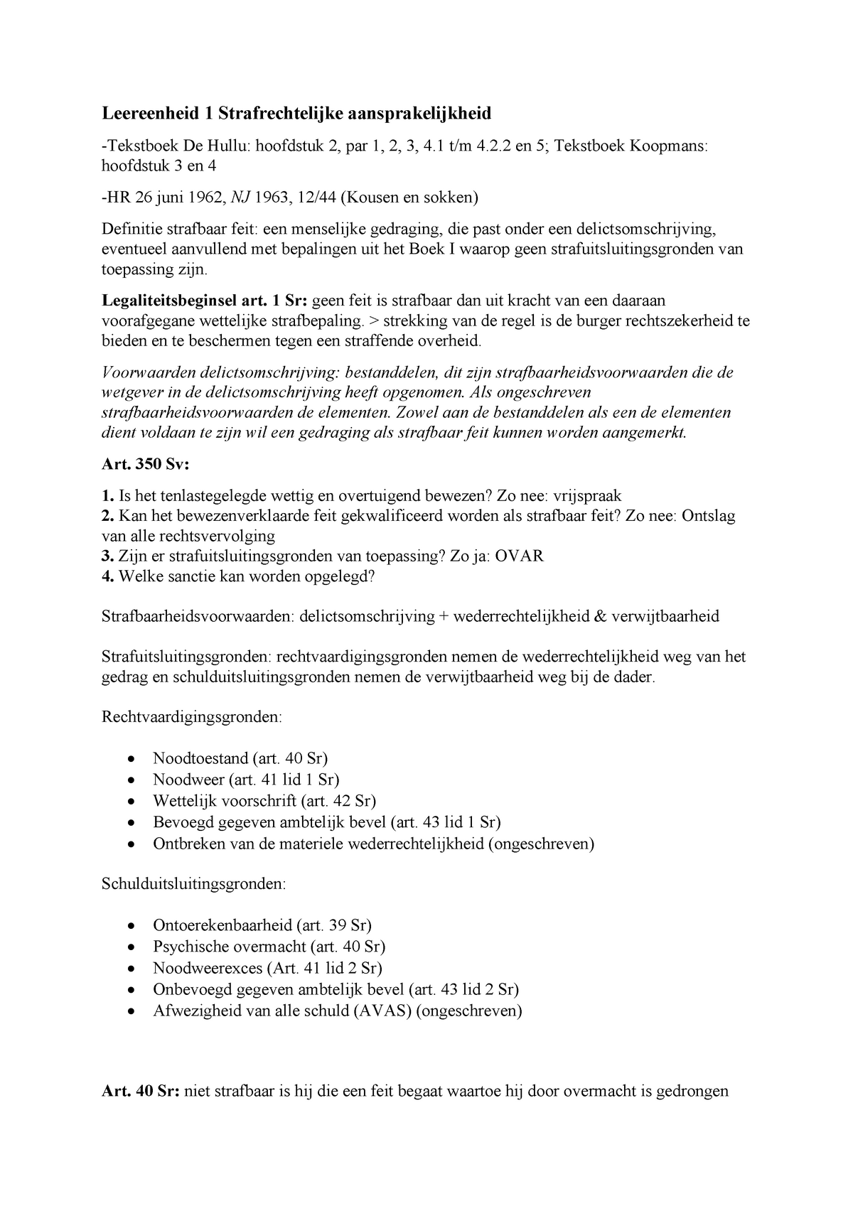 Strafrecht L1 & L2 - Leereenheid 1 Strafrechtelijke Aansprakelijkheid ...