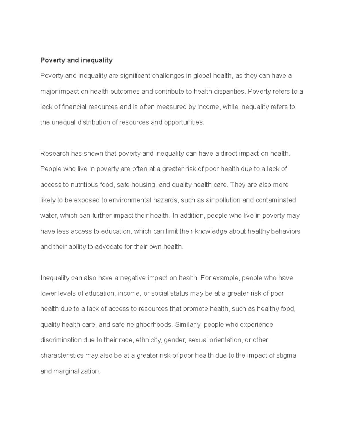 Global health course outline challenges in global health - Poverty and ...