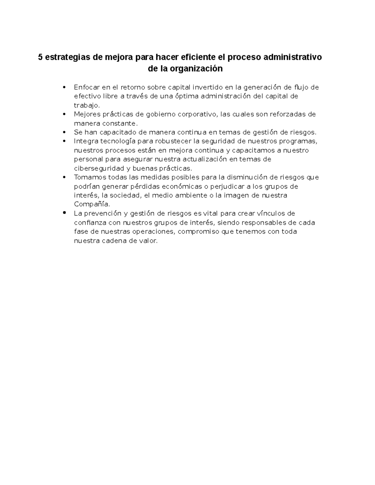 propuesta de 5 estrategias de mejora para hacer eficiente el proceso ...