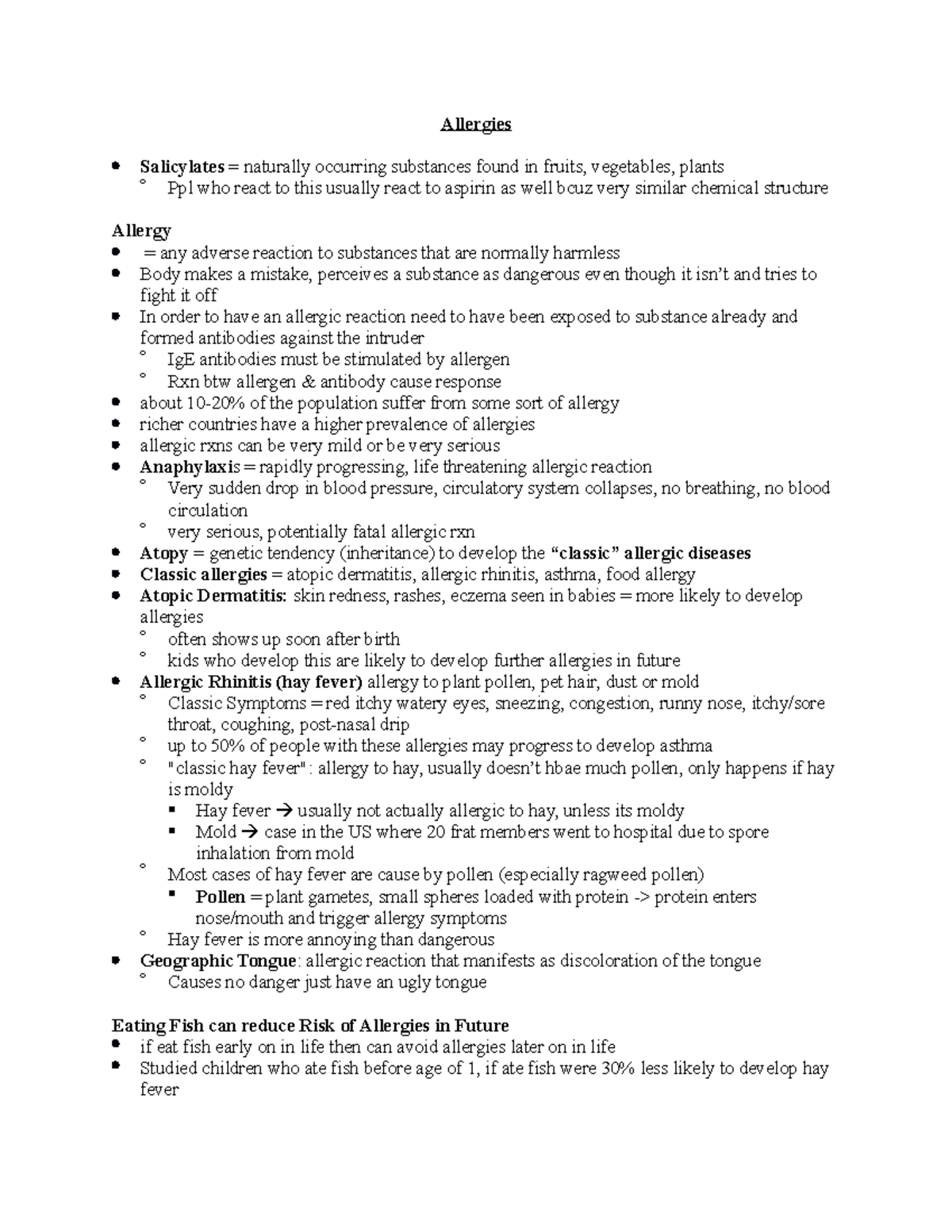 Allergies - notes - Allergies Salicylates = naturally occurring ...