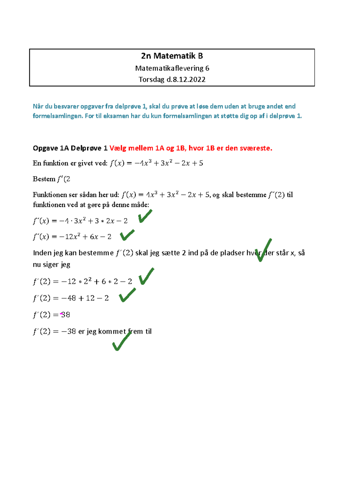 Aflevering 6 Mat - 2 N Matematik B Matematikaflevering 6 Torsdag D. 8 ...