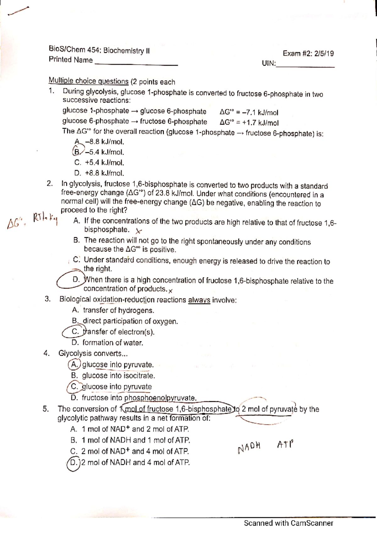 Exam 2 - Old Practice Exam 2 For Biochem II - BIOS 454 - StuDocu