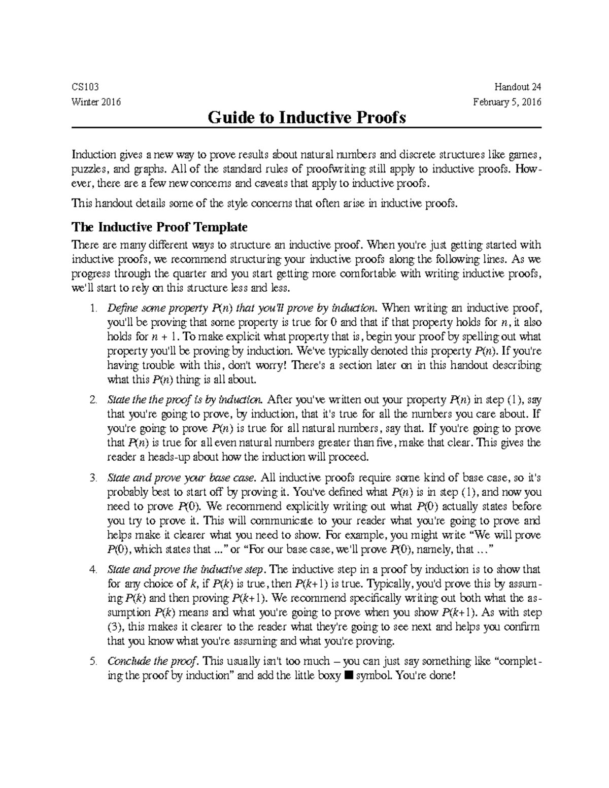 Stanford Guide To Induction - CS103 Handout 24 Winter 2016 February 5 ...