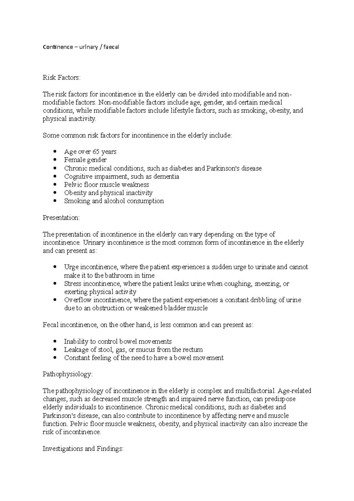 Continence - Level A pathologies in geriatrics for fourth year exams ...