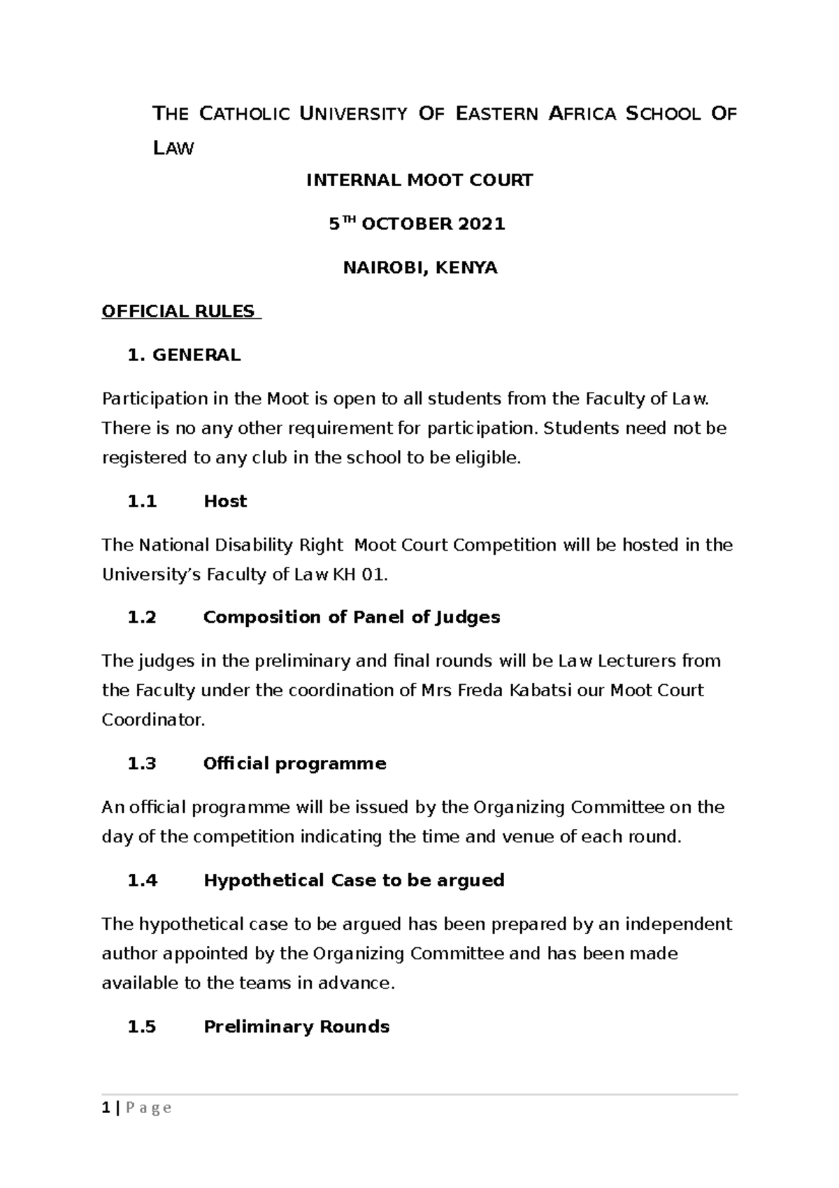 Internal Moot Court Rules of Procedure - THE CATHOLIC UNIVERSITY OF ...
