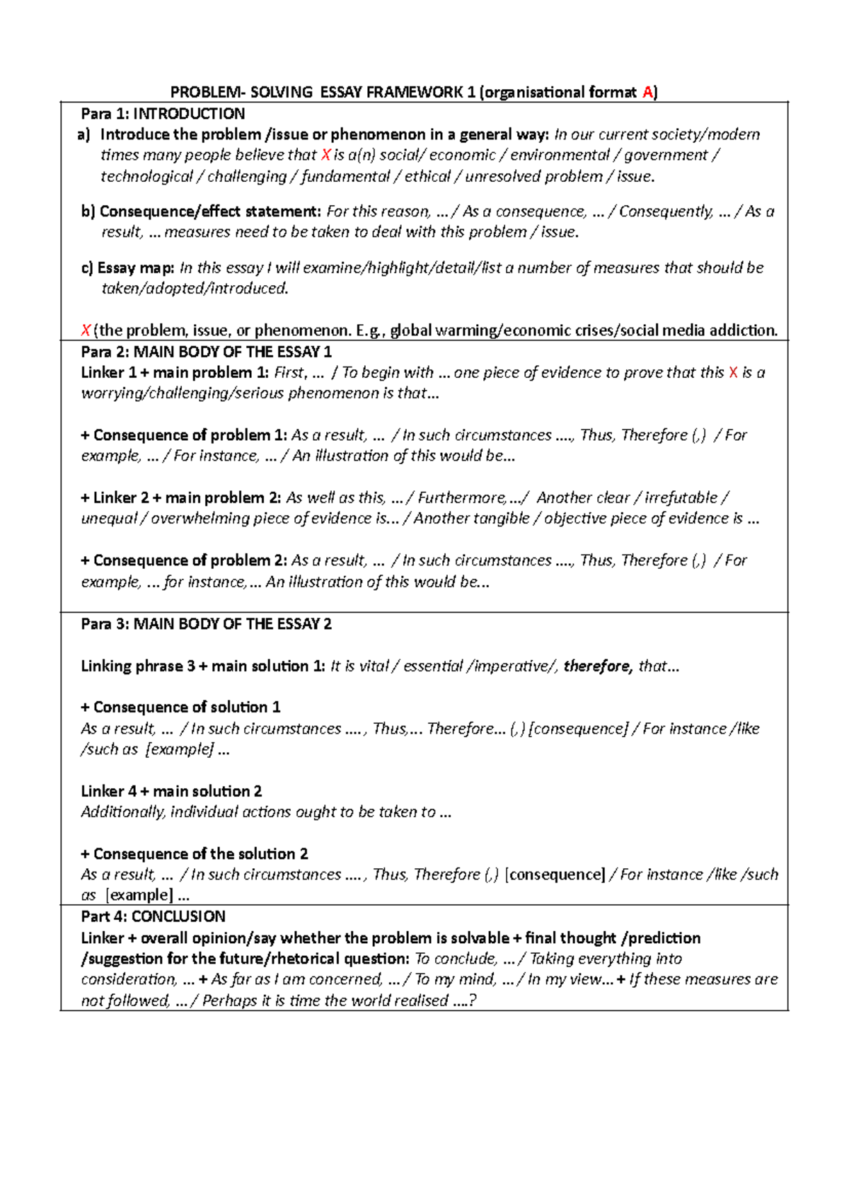 Problem Solving Essay Problem Solving Essay Framework 1