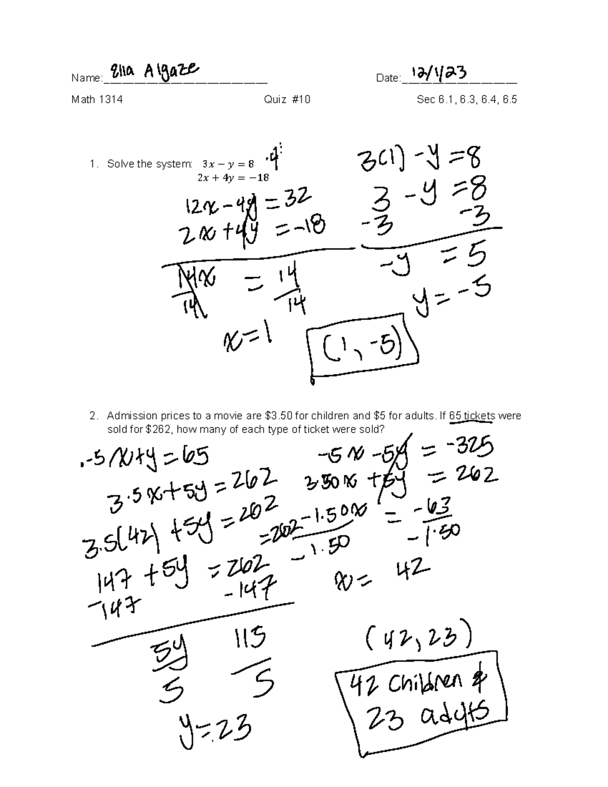 1314 Quiz 10 Ch 6 Quiz Name Date 1314 Quiz 10 Ch 6 Quiz Name Date