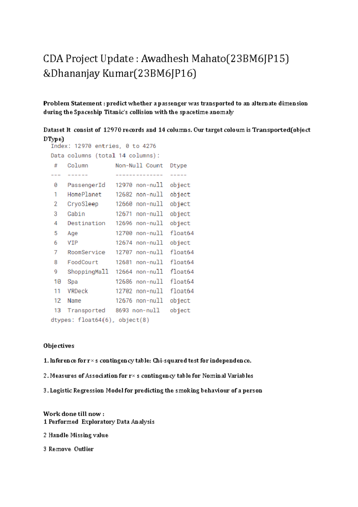 CDA V0 - good - CDA Project Update : Awadhesh Mahato(23BM6JP1 5 ...