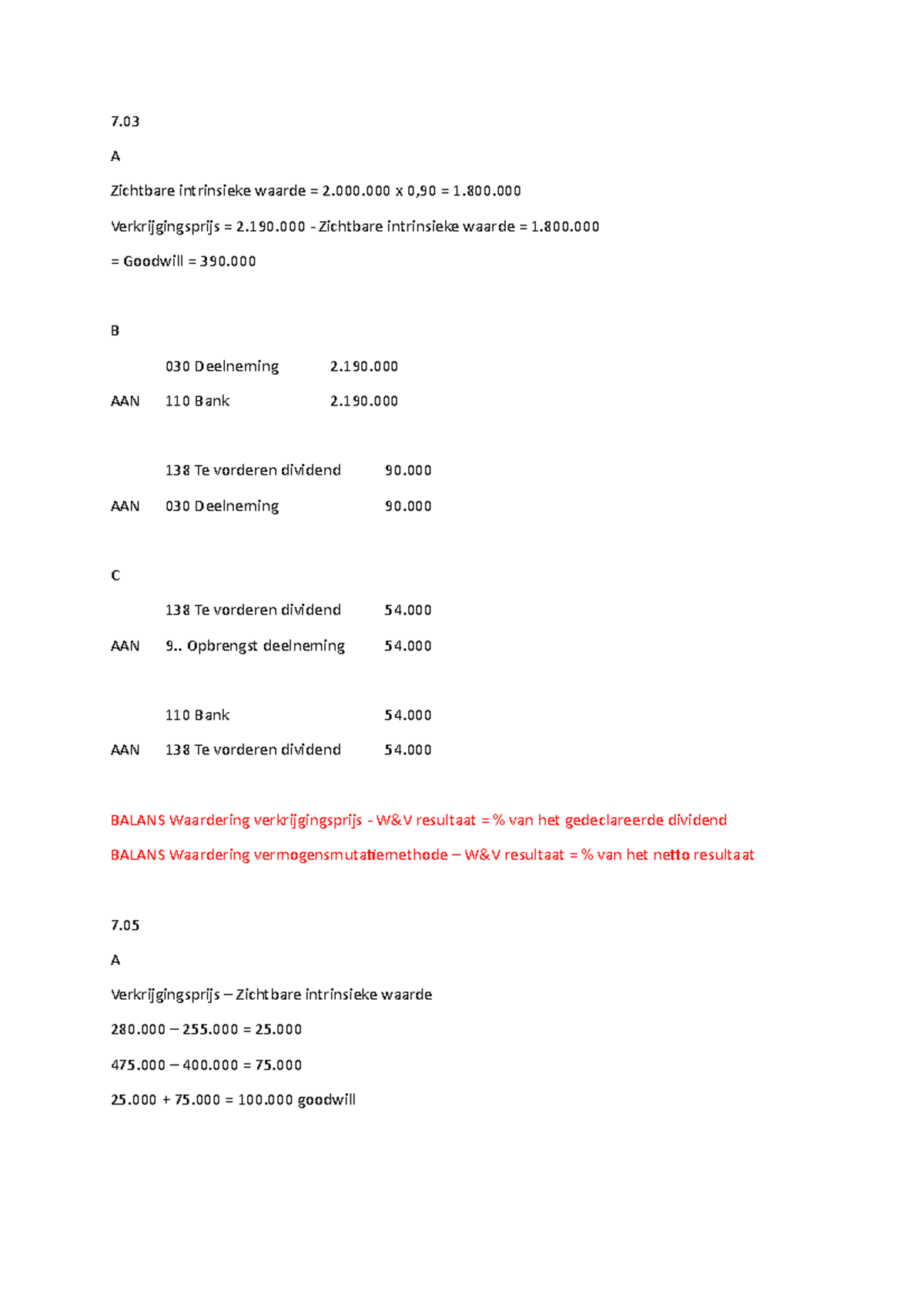 BA 7.03 En 7.05 Boekhouden Geboekstaafd Leerjaar 3 - 7. A Zichtbare ...