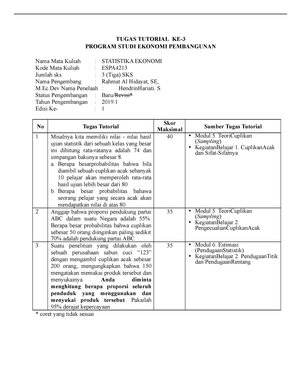 Tugas 3 Statistika Ekonomi - TUGAS TUTORIAL KE- PROGRAM STUDI EKONOMI ...