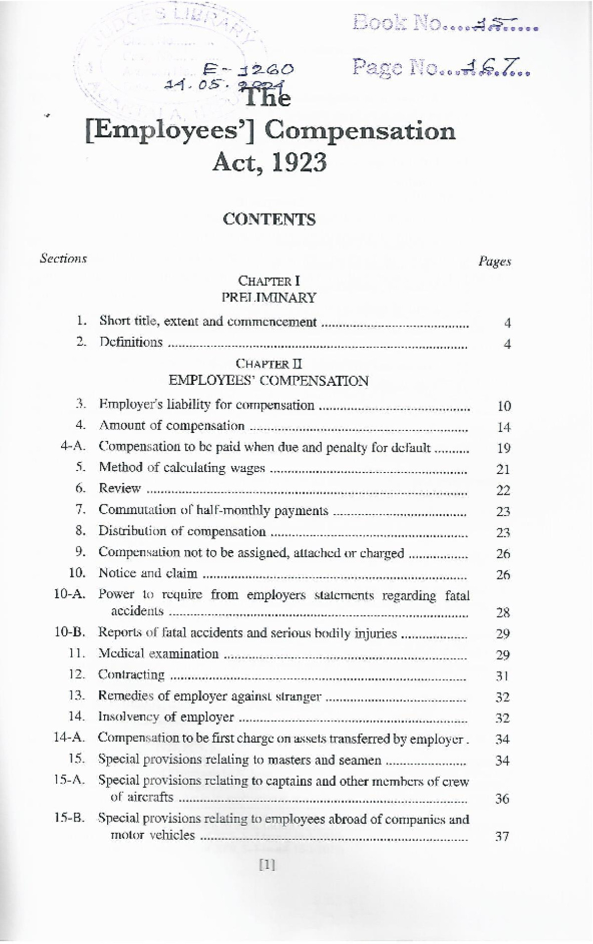 Employees Compensation Act, 1923 - LIBRARY Book No 15..... E 1260 Page ...