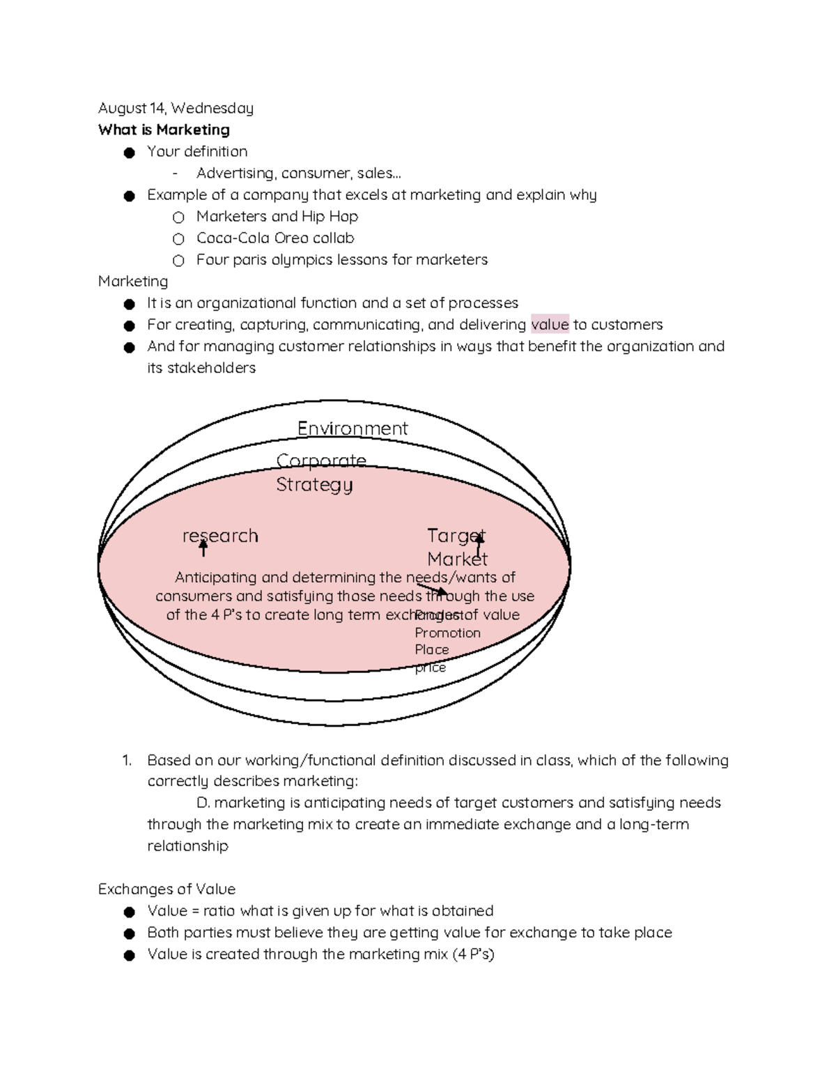 Marketing 3000 Notes - August 14, Wednesday What is Marketing Your ...