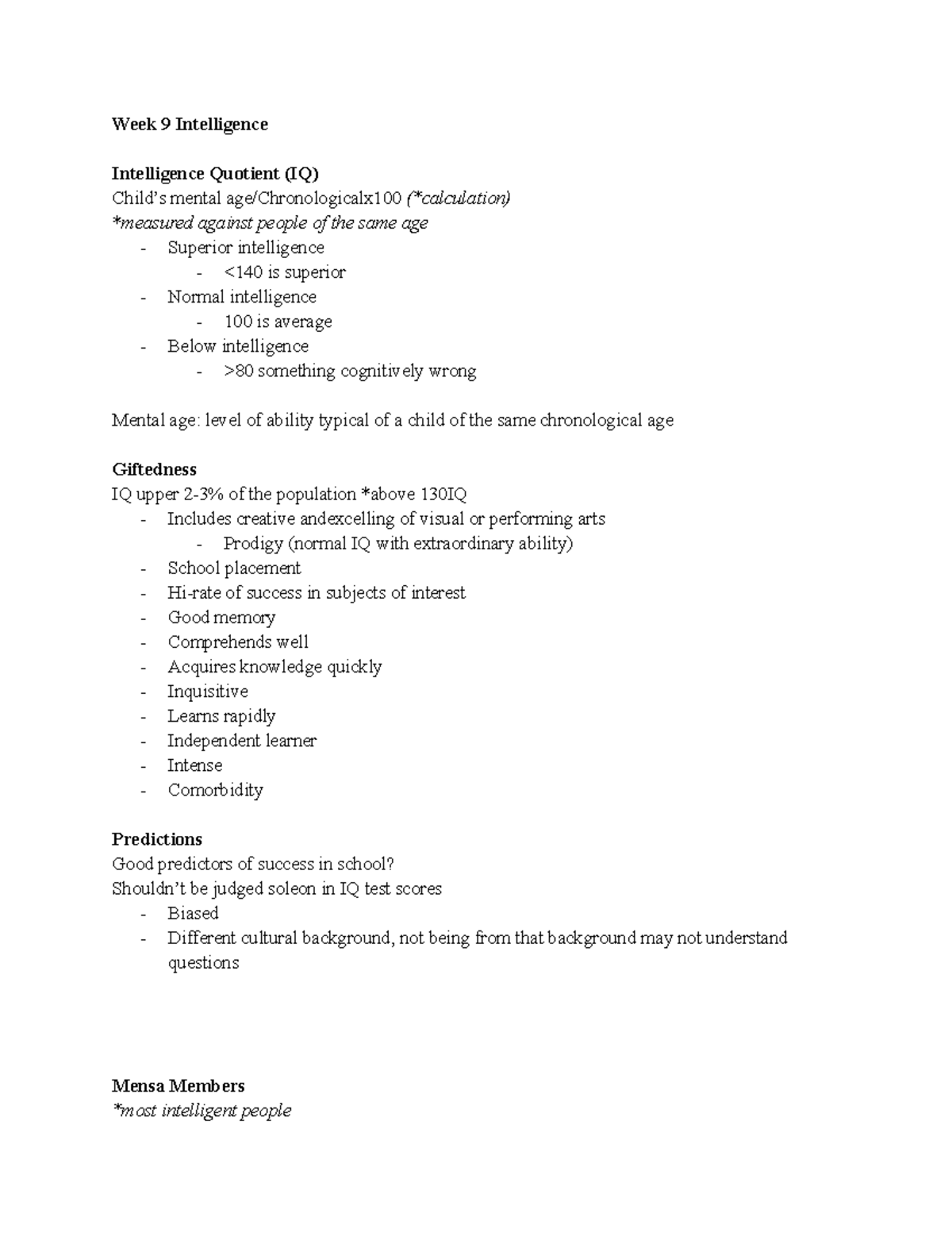 Week 9 Intelligence - Extra notes to help better understand - Week 9 ...