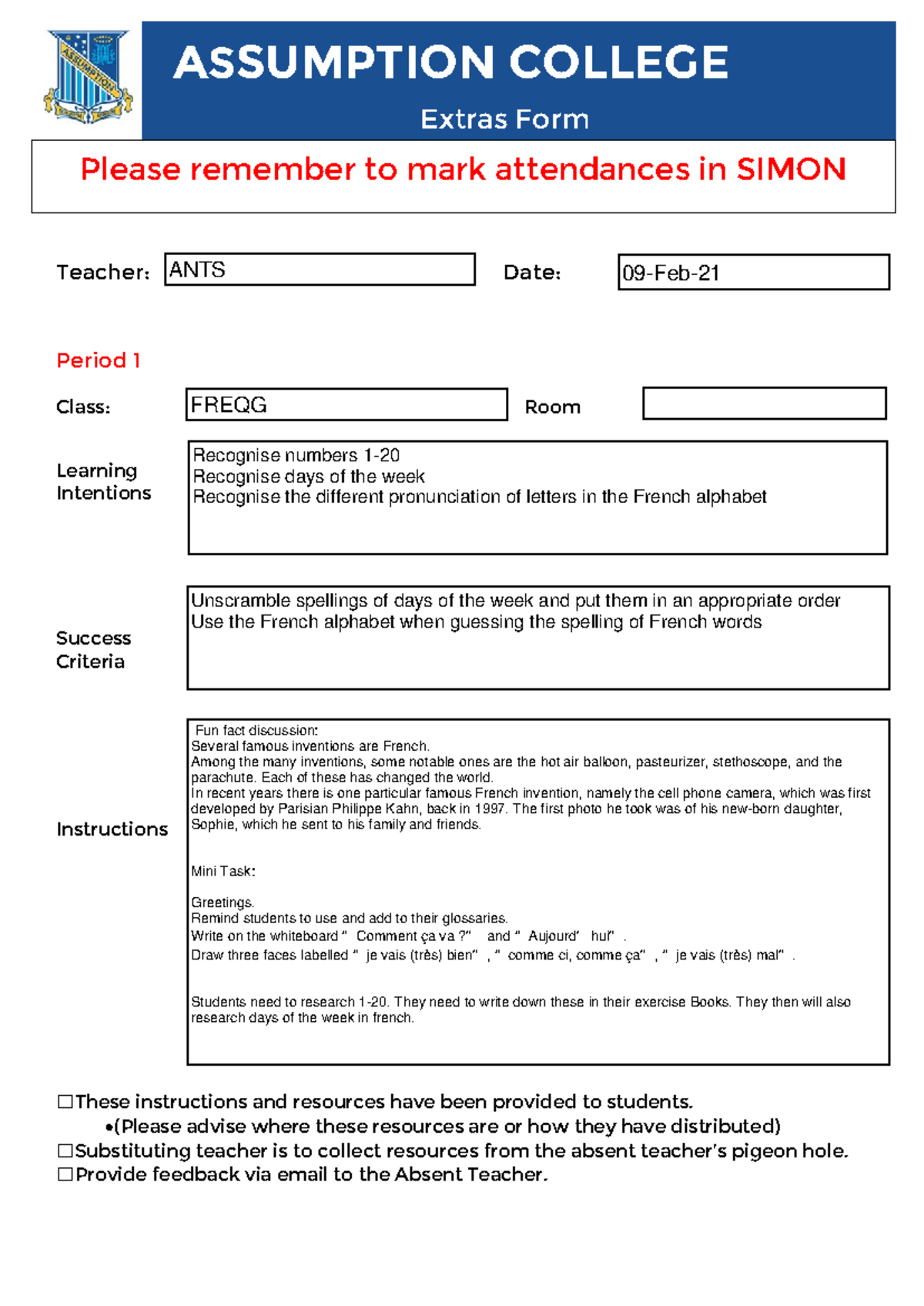 2022 Extras form - dhwdi - Extras Form Please remember to mark ...