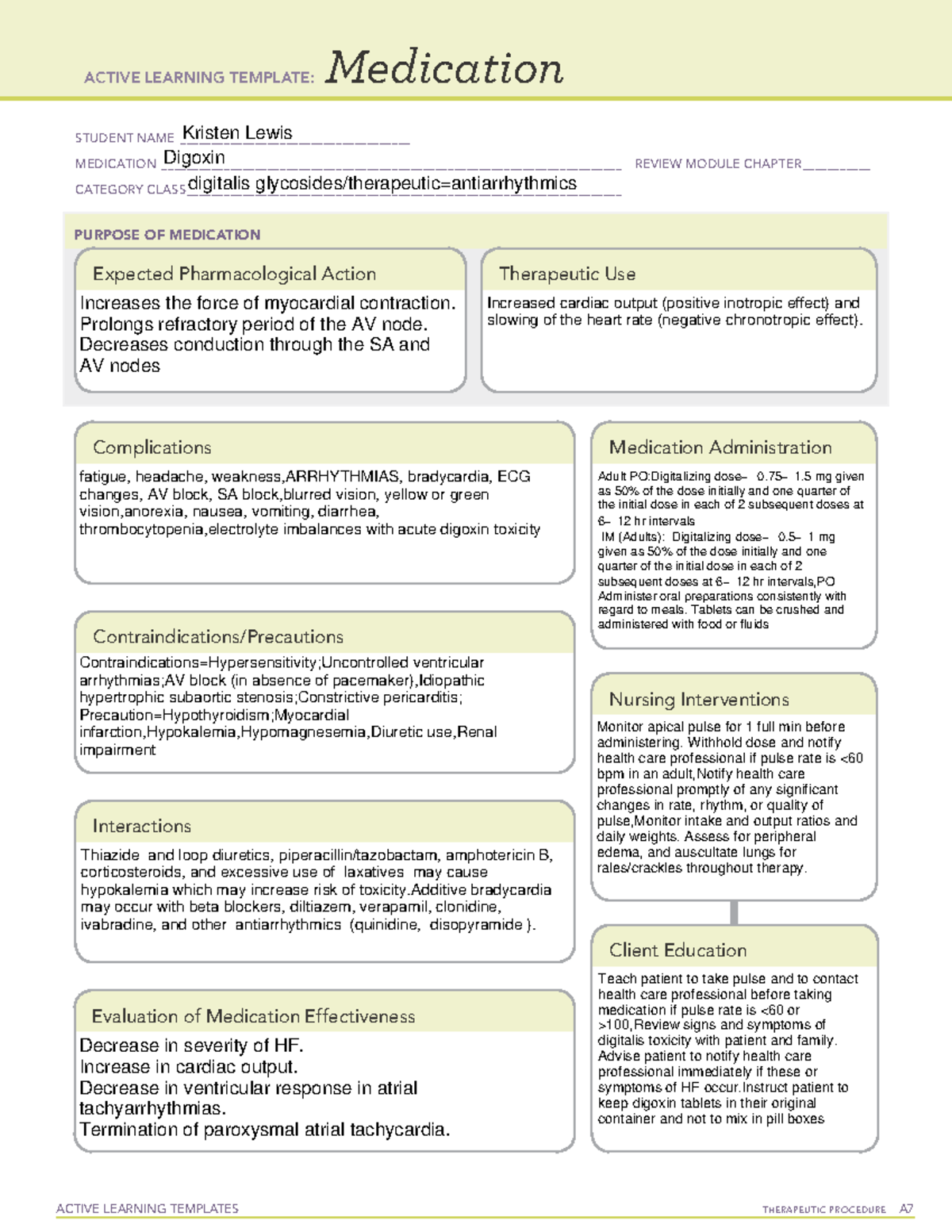 Digoxin Medcard - ACTIVE LEARNING TEMPLATES THERAPEUTIC PROCEDURE A ...