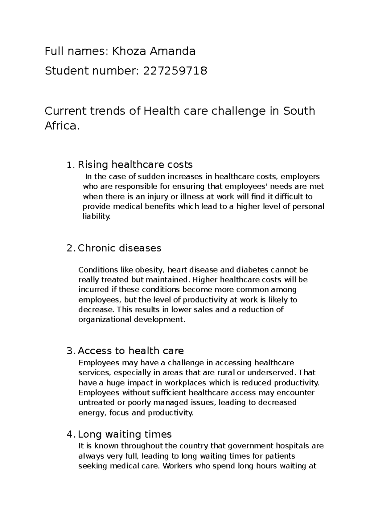 Current trends of Health care challenge in South Africa - 1. Rising ...