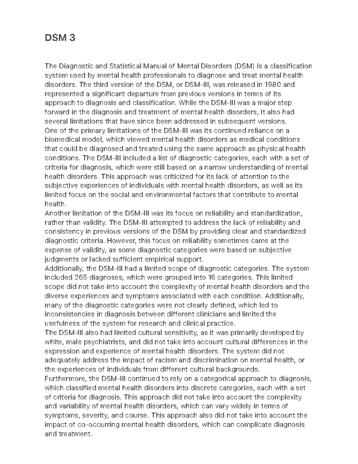 DSM 3 notes DSM 3 The Diagnostic and Statistical Manual of Mental
