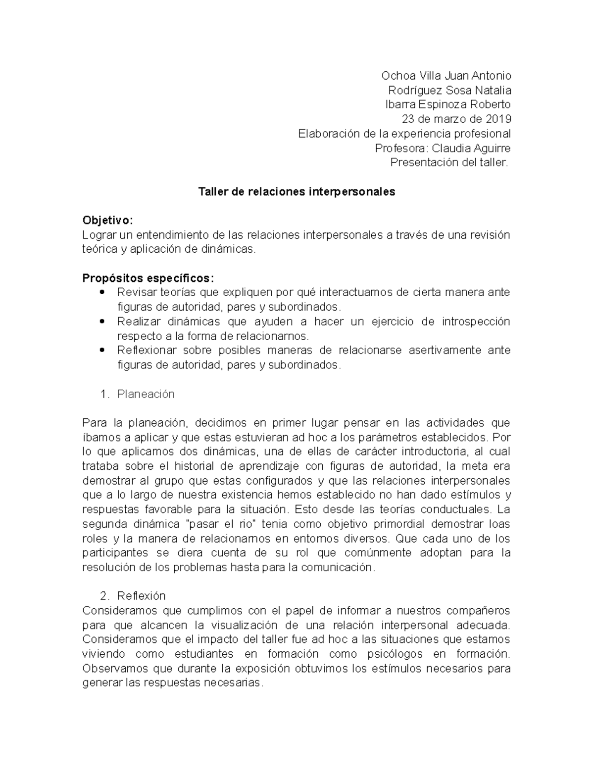 Taller Relaciones Interpersonales - Ochoa Villa Juan Antonio Rodríguez ...