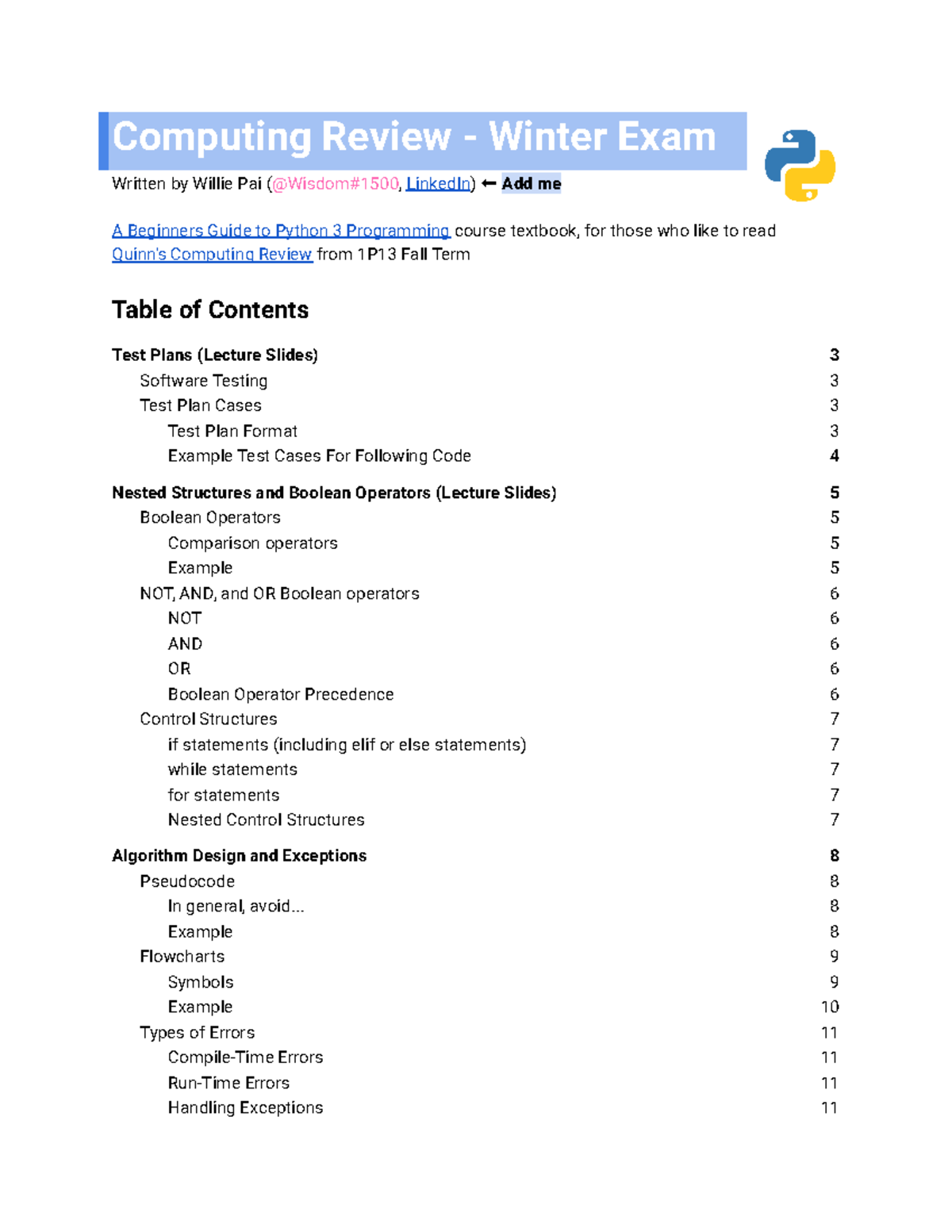 Computing Review - Winter Exam - Computing Review - Winter Exam Written ...