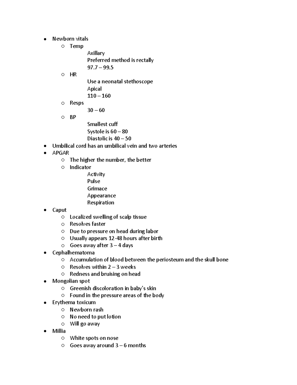 New born Assessment - Newborn vitals o Temp Axillary Preferred method ...