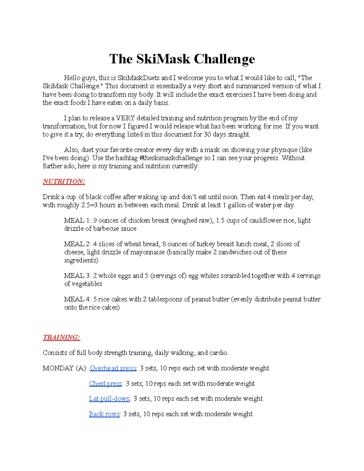 SMD simplified training and nutrition The SkiMask Challenge Hello