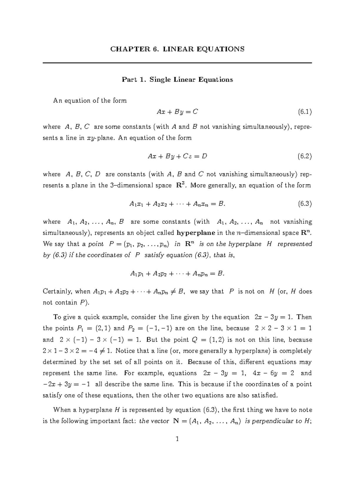 Lecture Notes Linear Equations 2007 - CHAPTER 6. LINEAR EQUATIONS Part ...