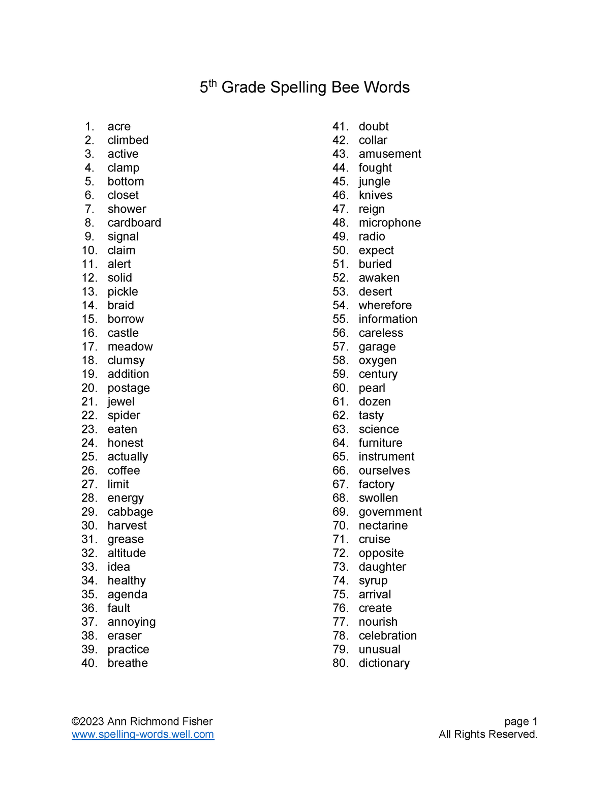 5th-grade-spelling-bee-words-23-2023-ann-richmond-fisher-page-1