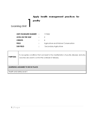 Utilise health and safety principles in poultry production - Learning ...