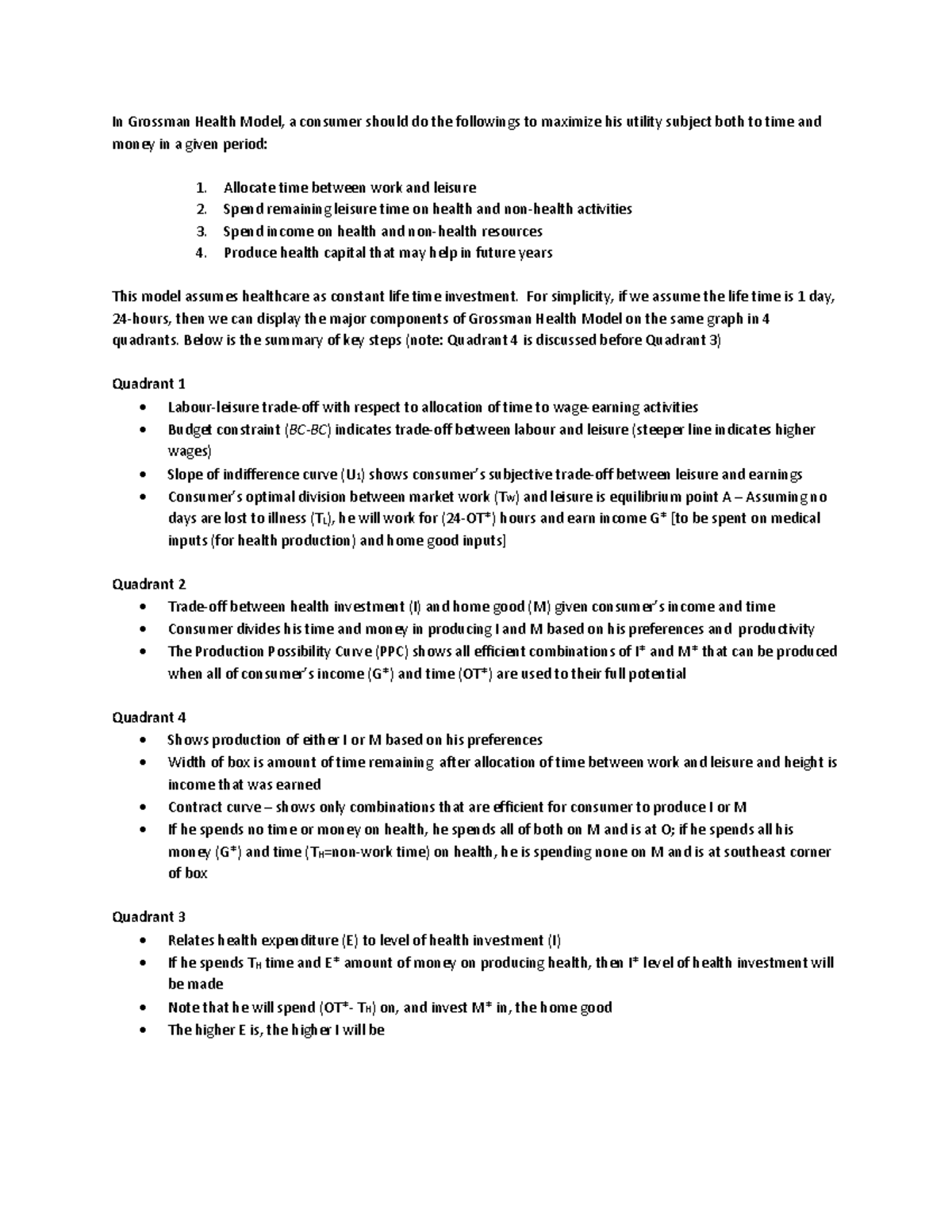 Grossman Health Model - 2. 3. 4. Allocate time between work and leisure ...