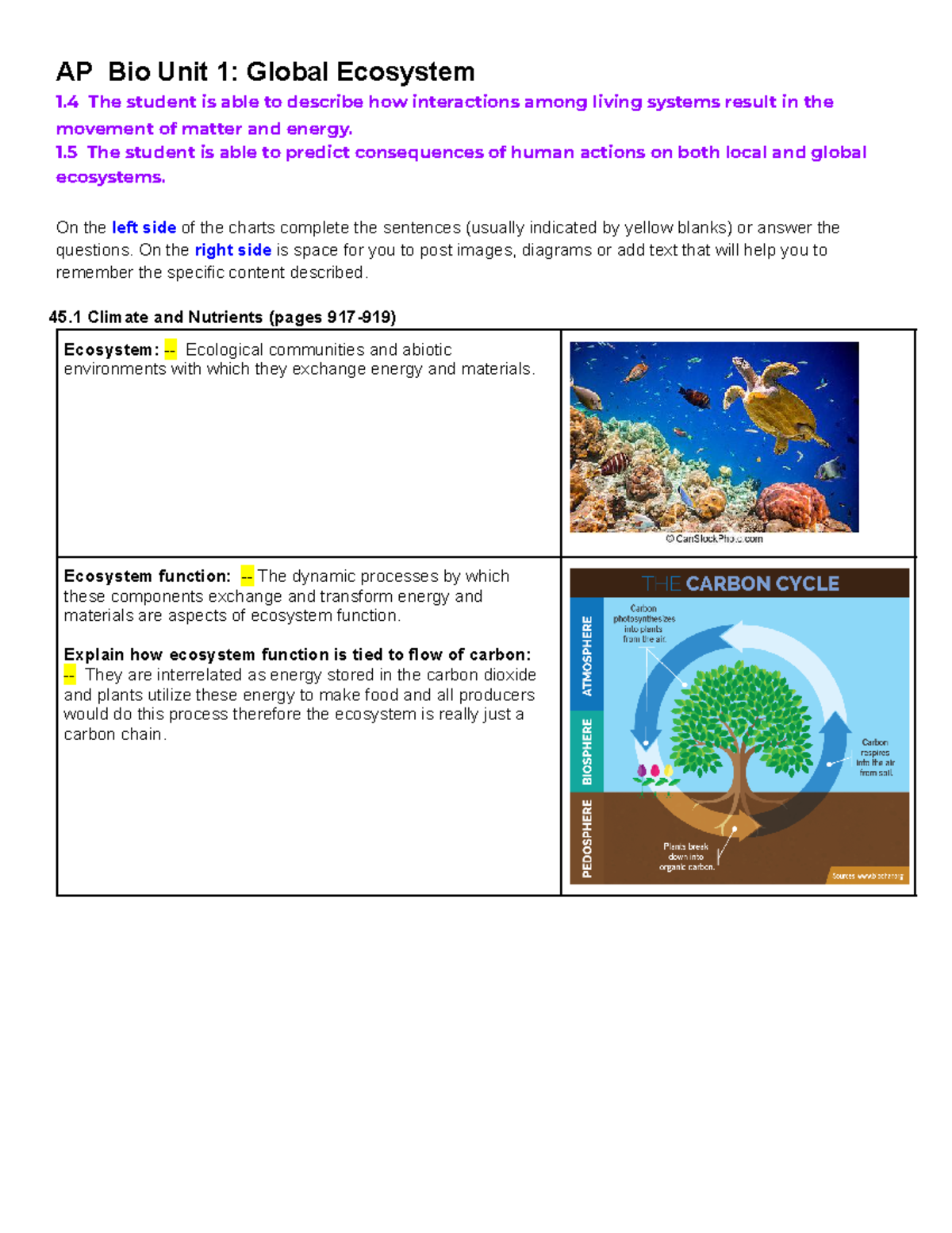 Copy of 1.4 1.5 Guided Notes Global Ecosystem - Ch 45 - AP Bio Unit 1 ...