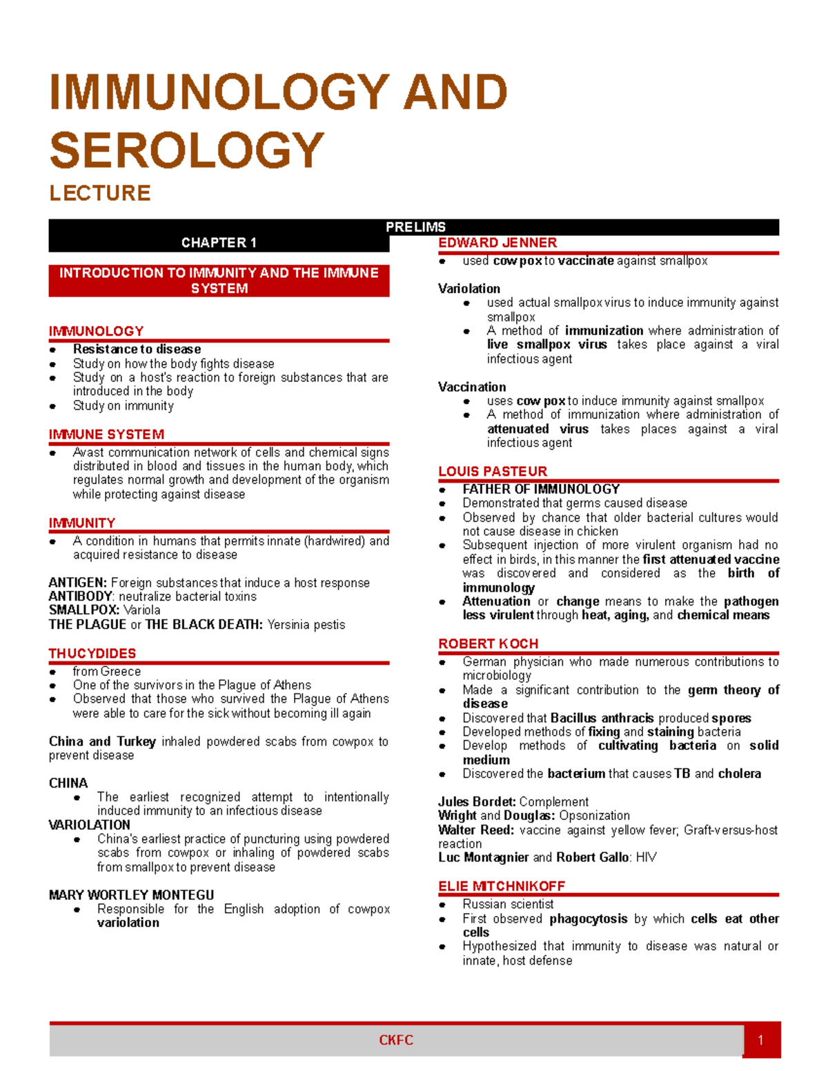 Immuno Sero Immunology And Serology Lecture Prelims Chapter 1 Introduction To Immunity And The 8762