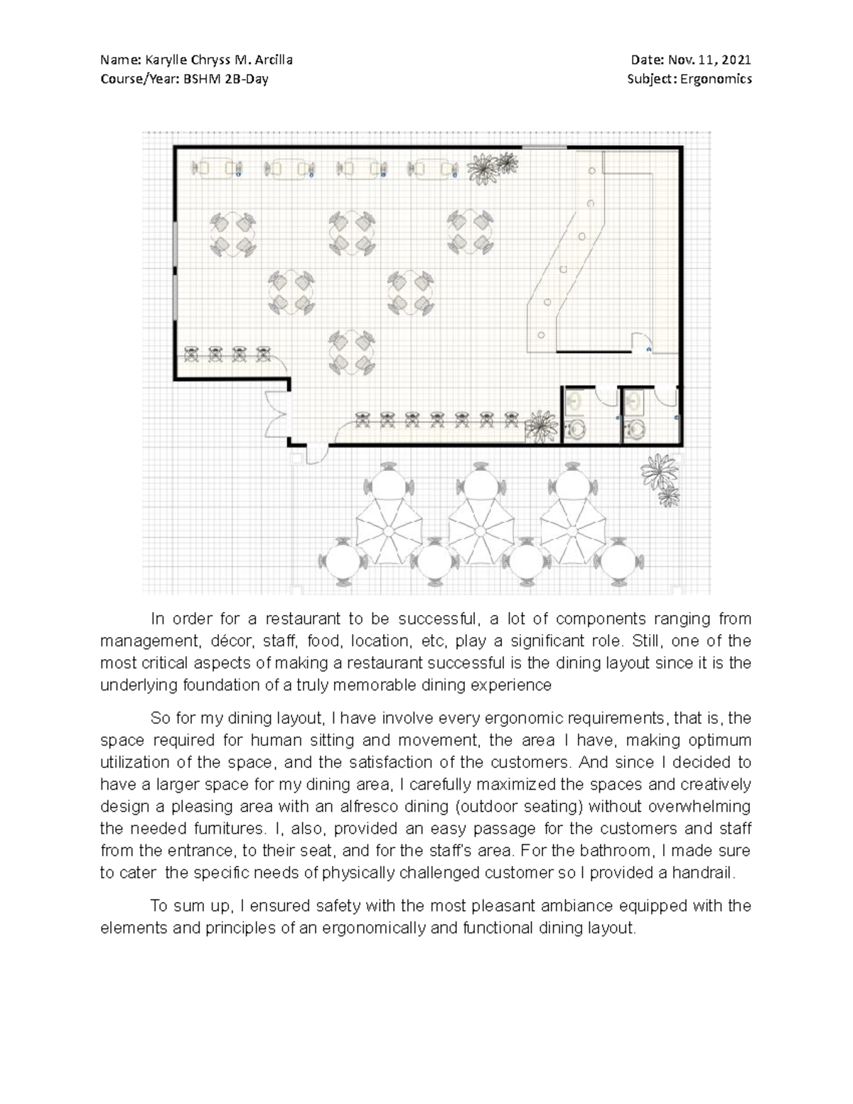 Ergonomics -Dining Layout - Name: Karylle Chryss M. Arcilla Date: Nov ...