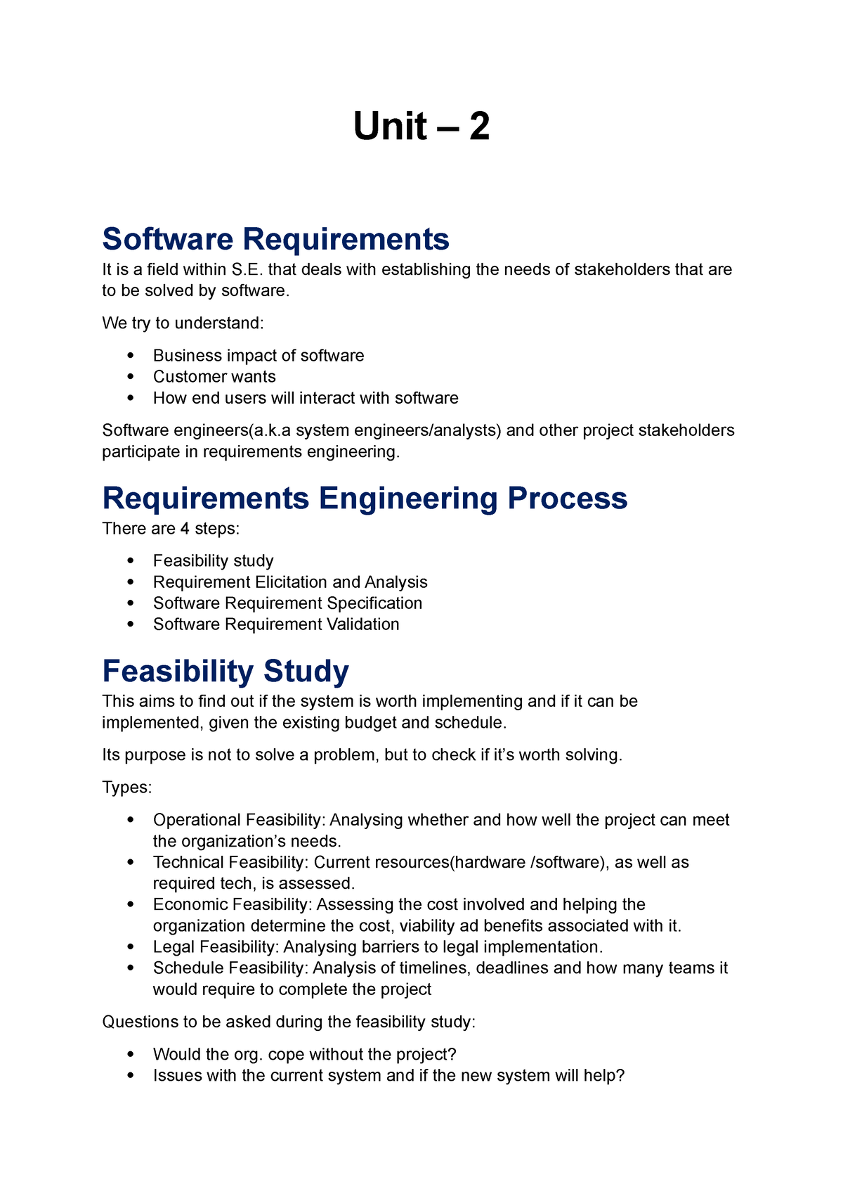 Unit 2 - Software Engineering - Unit – 2 Software Requirements It Is A ...