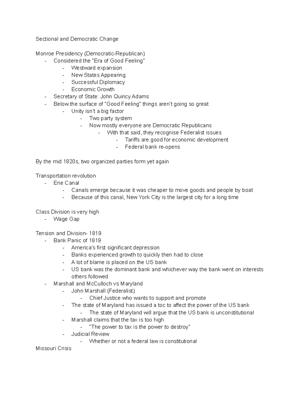 Sectional and Democratic Change Sectional and Democratic Change