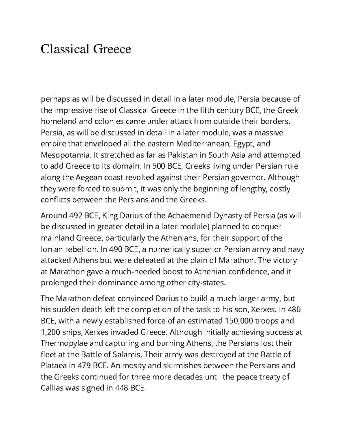 Classical Greece Around 492 BCE, King Darius of the Achaemenid