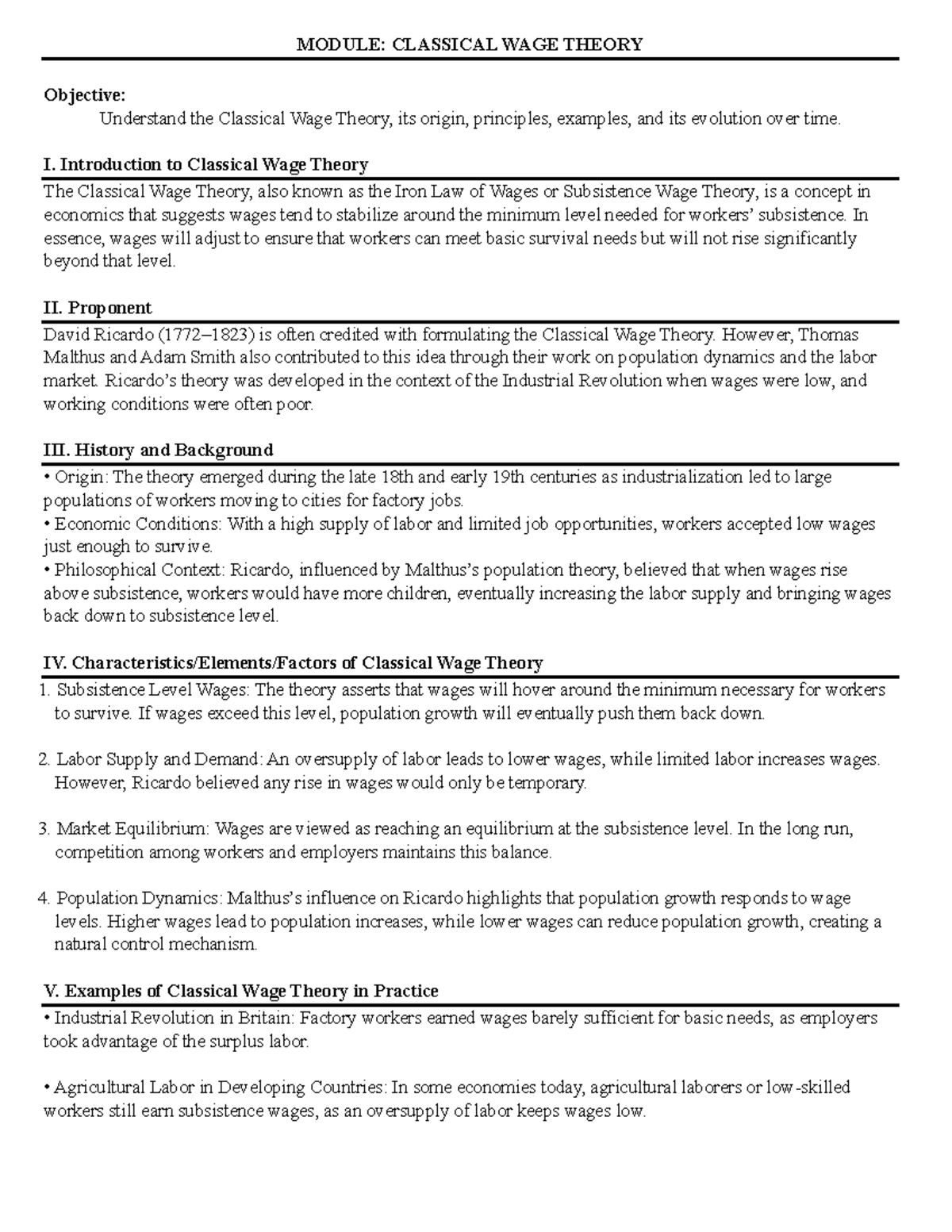 Classical%20Wage%20Theory-Module - MODULE: CLASSICAL WAGE THEORY ...