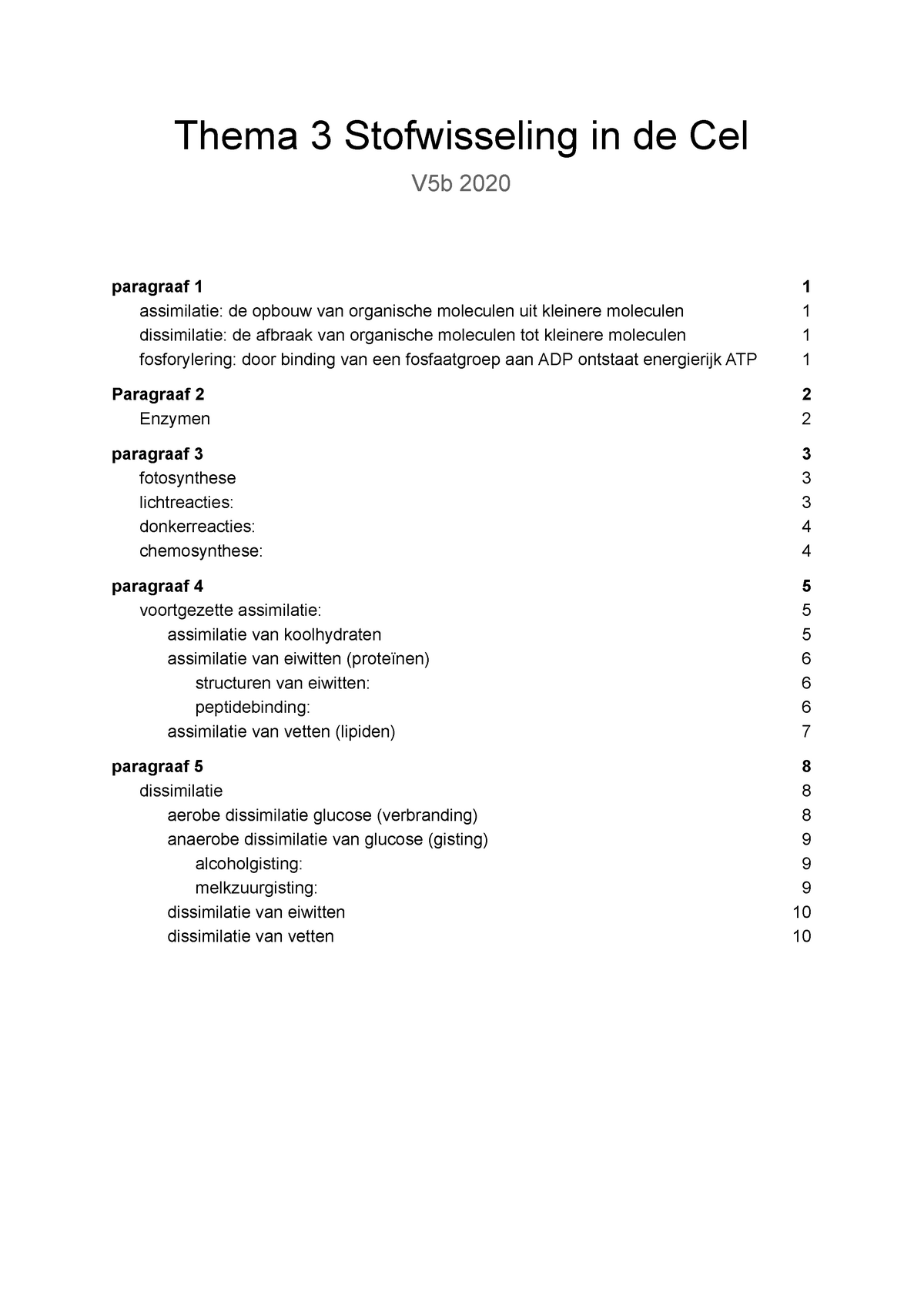 V5 Thema 3 Stofwisseling In De Cel - Thema 3 Stofwisseling In De Cel ...