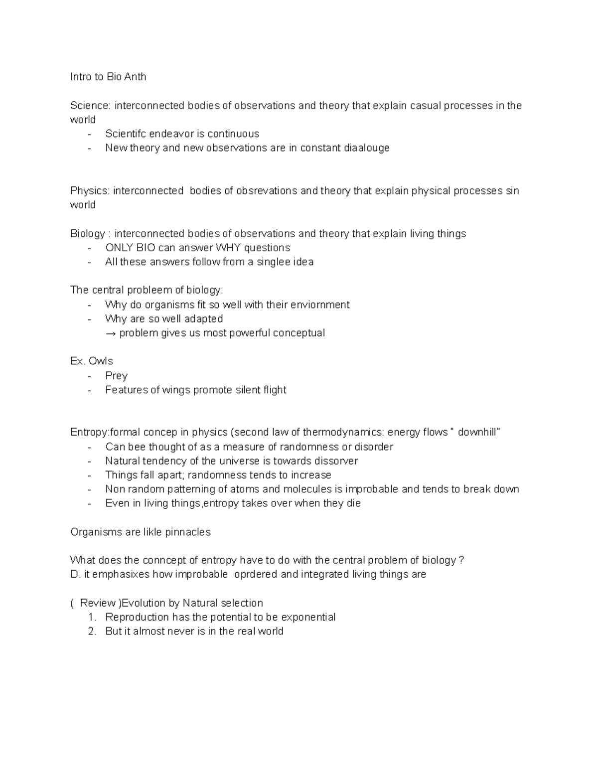 Bio anth 1 6 - lect notes - Intro to Bio Anth Science: interconnected ...