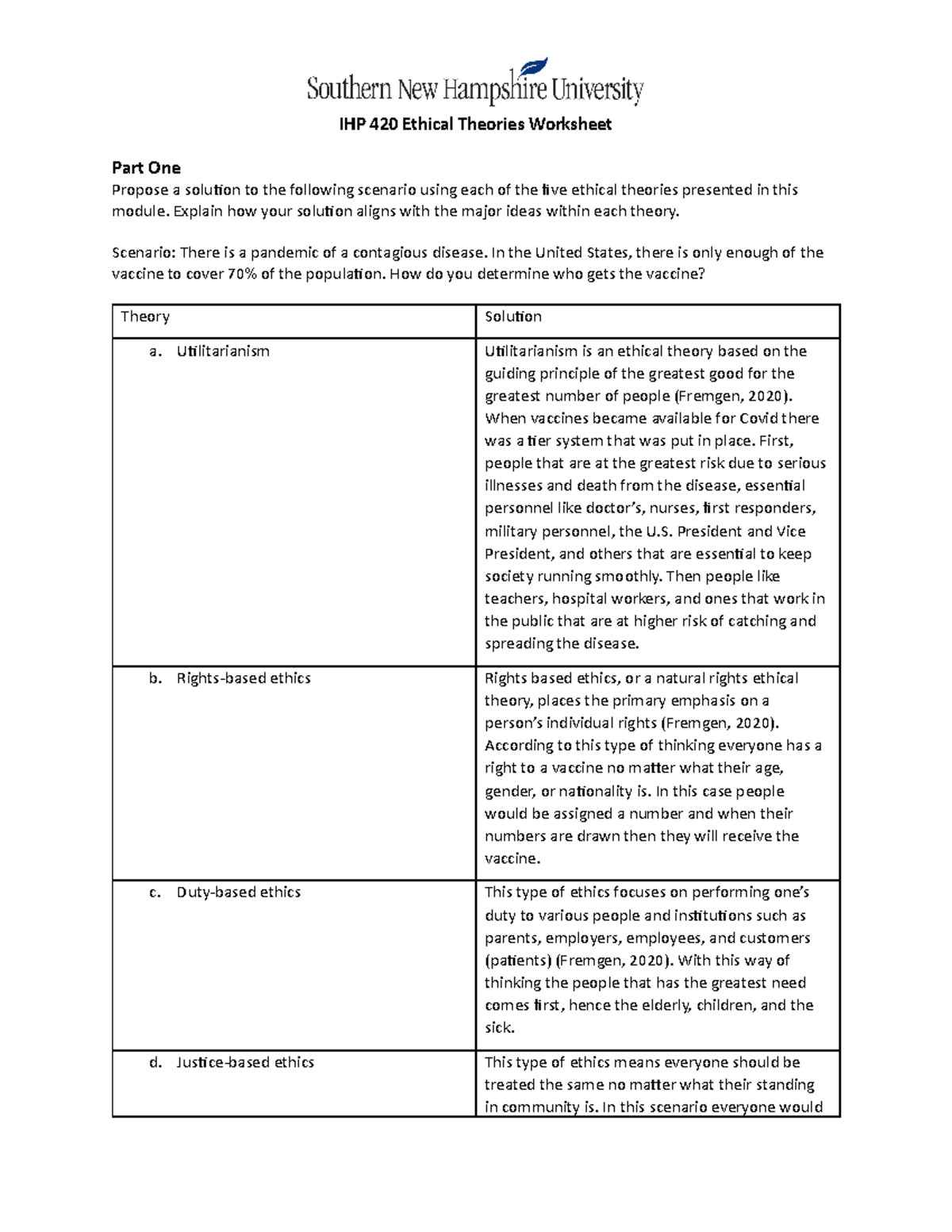 IHP-420 1-3 Worksheet: Ethical Theories and Models - IHP 420 Ethical  Theories Worksheet Part One - Studocu