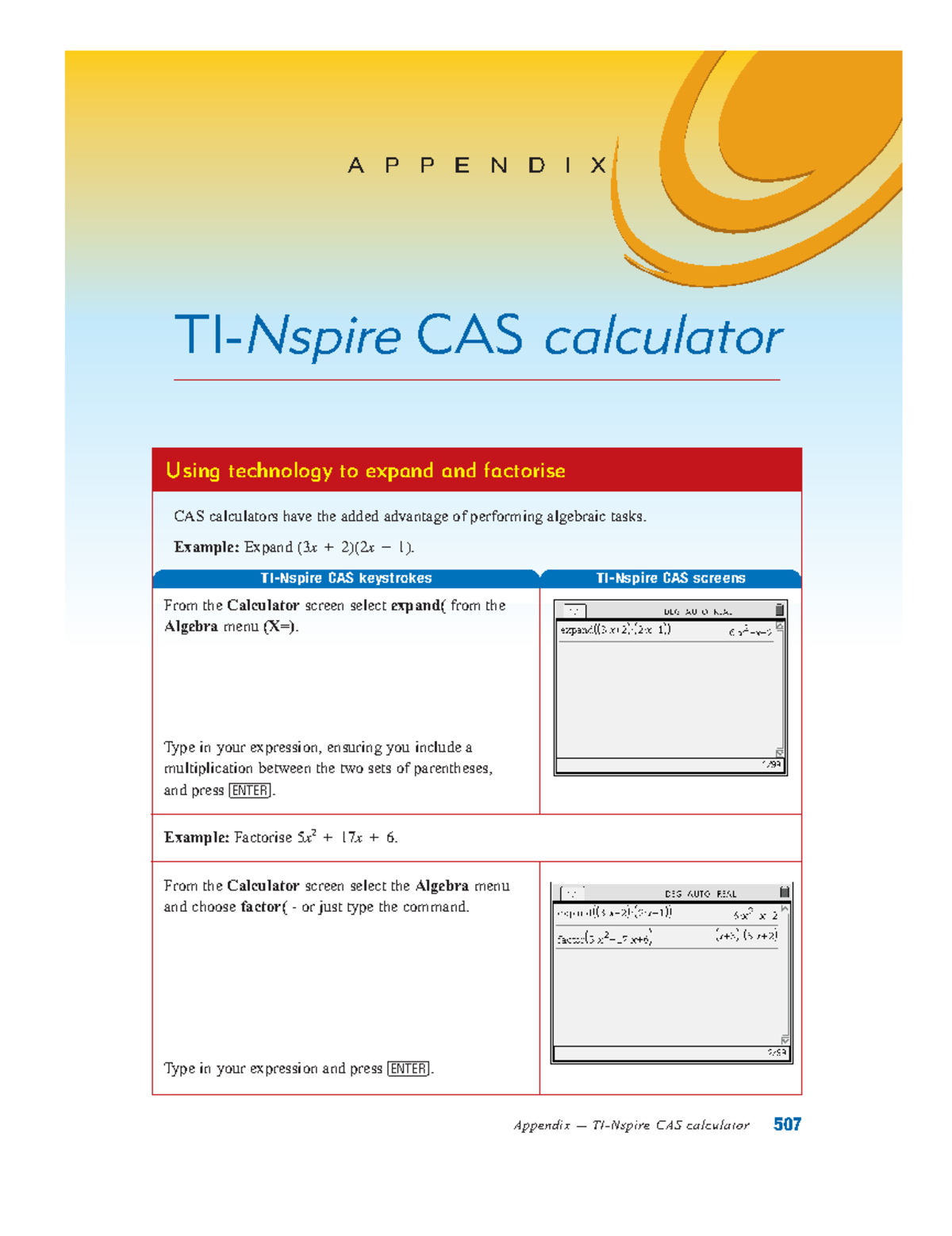 Year9 tinspire Calculator A P P E N D I X TINspire CAS calculator