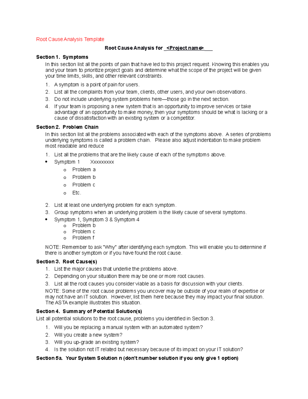 Root Cause Analysis Template Nsw Health