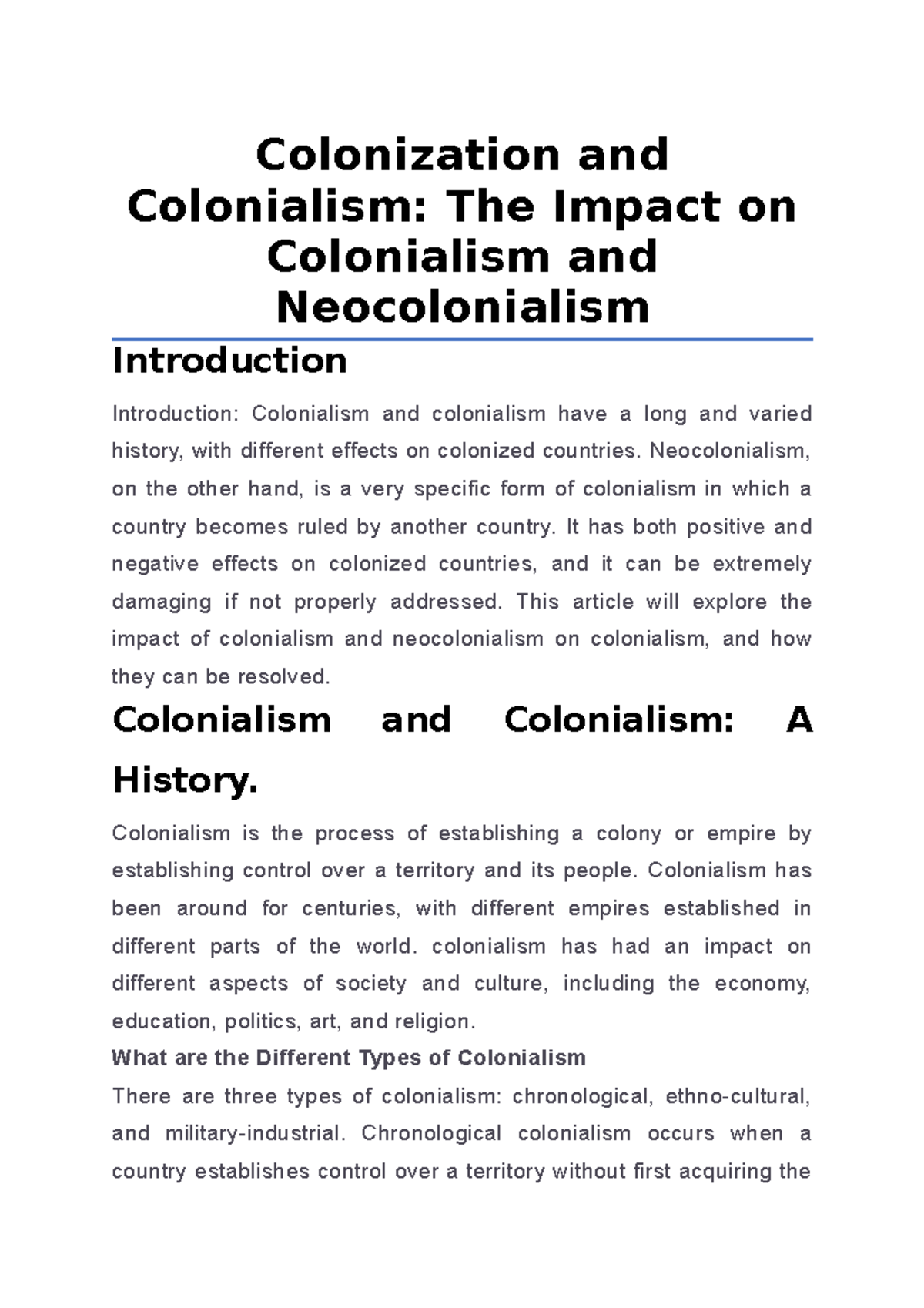 Colonization And Colonialism, The Impact On Colonialism And ...